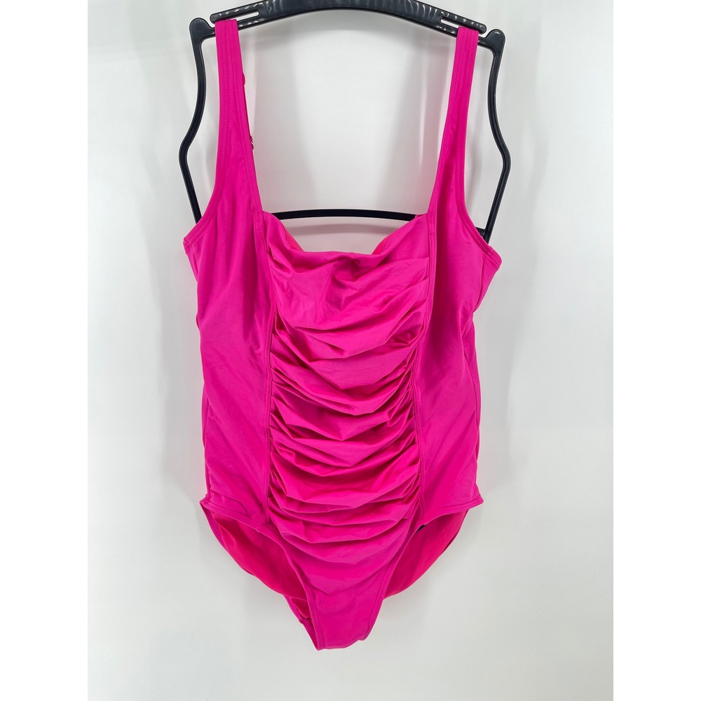 Calvin Klein Swimsuit Womens 16 Pink Excellent Ruched One Piece Adjustable Strap